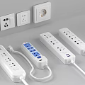 Modern White Wall Mounted Switch Panels And Power Strips With Multiple Outlets 3d model