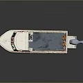 Small Recreational Motor Boat With White Hull Red Stripe Open Cockpit Railing And Outboard Motor