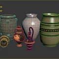 Ancient Ceramic Pottery Collection With Various Shapes And Decorative Patterns 3d model