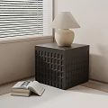Black Grid Design Bedside Table With White Table Lamp And Open Book By Window 3d model