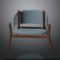 Modern Wooden Chair With Light Blue Fabric Cushion And Red Frame