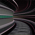 Modern Curved Office Corridor With Illuminated Sleek Surfaces And Textured Flooring