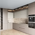 Modern Kitchen Interior Design With Light Gray Cabinets Marble Backsplash Stove Built-in Appliances And Lighting