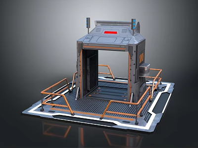 Futuristic Metal Gate Design With Platform Railing Control Panel And Industrial Elements 3d model