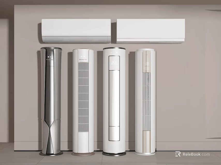 Modern Design Air Conditioner Fans in Silver and White Standing Styles 3d model 