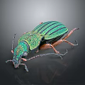 Vibrant Green Metallic Beetle With Striped Carapace On Dark Background Detailed Closeup
