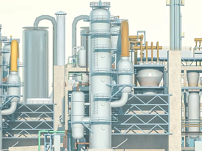 Industrial Heavy Duty Swing Door For Chemical Plant With Pipes And Storage Tanks 3d model