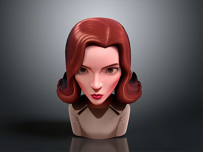 Red Haired Female Character Bust With Wavy Hair Light Colored Top And Gray Background 3d model