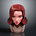 Red Haired Female Character Bust With Wavy Hair Light Colored Top And Gray Background