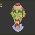 Cartoon Male Character 3D Head Model With Beard Brown Hair And Blue Shirt