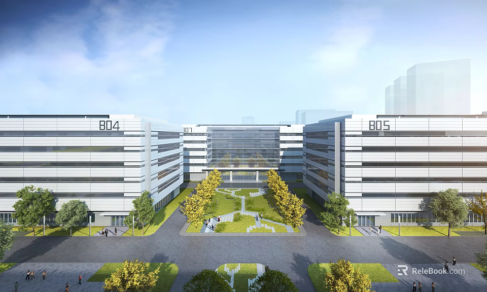Modern Industrial Factory Complex With Contemporary Architecture Green Lawns And Spacious Courtyard 3d model 