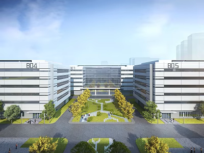 Modern Industrial Factory Complex With Contemporary Architecture Green Lawns And Spacious Courtyard 3d model