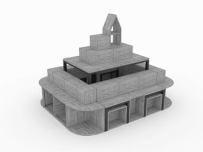 Wooden Multi tiered Display Shelves Featuring Modern Structural Design and Spacious Shelving Units 3d model