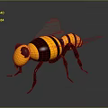 Yellow And Black Bee 3D Model As Flying Insect With Striped Body And Transparent Wings