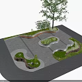 Park Landscape Design With Curved Bench Large Tree Paved Ground And Circular Green Area