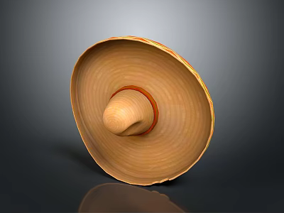 Traditional Straw Hat With Wide Brim Round Crown And Orange Band 3d model