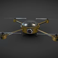 Yellow Drone With Four Propellers Transparent Dome Camera Metallic Body And Landing Gear
