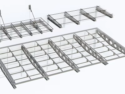 Metal Sunshade Frame Grid With Support Brackets And Installation Components 3d model