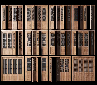 Chinese Style Wooden Screens And Doors With Intricate Carved Patterns For Interior Decor 3d model