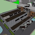 Museum Building Atrium Design With Gray Brick Walls Wooden Frames And Hanging Orange Spheres