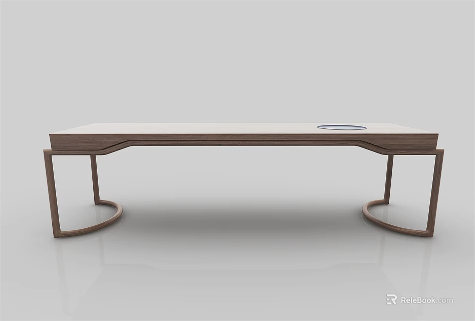 Modern Desk With Wooden Top And Metal Round Legs Design 3d model 