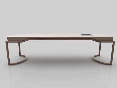 Modern Desk With Wooden Top And Metal Round Legs Design 3d model