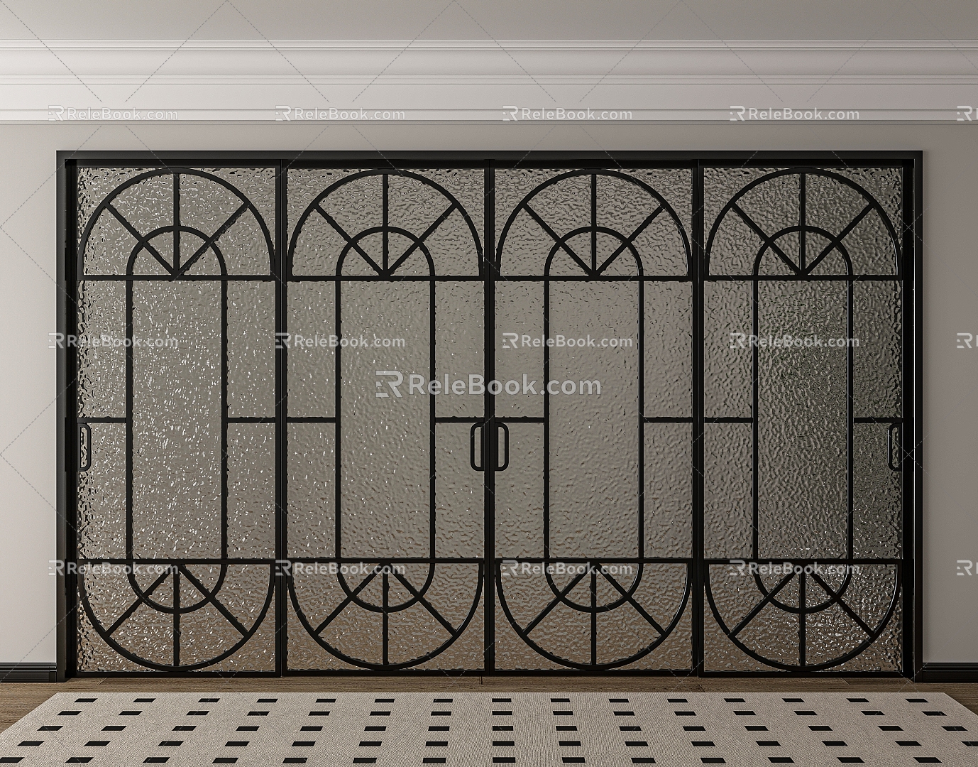 french vintage sliding door glass door 3d model