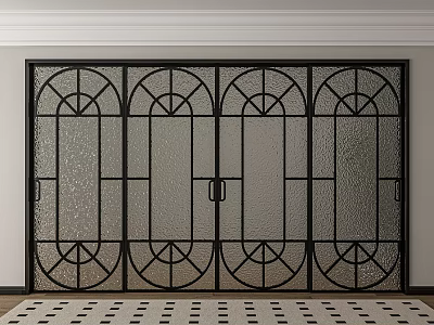 Modern Interior Sliding Doors With Black Frame And Geometric Pattern Glass 3d model