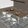 Modern Office Desk With Six Rolling Chairs Tray Notebook And Carpet Interior Design