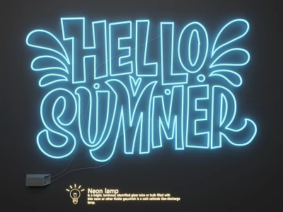 Blue Hello Summer Neon Light Fixture For Bright Vibrant Wall Decor 3d model