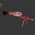 Tactical Machine Gun Weapon Featuring Metal Tripod Stand And Circular Magazine Design
