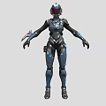 Humanoid Smart Machine Equipped with Blue and Black Armor Helmet and Weapon