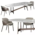 Modern Dining Table Set With Marble Top And Gray Upholstered Chairs 3d model