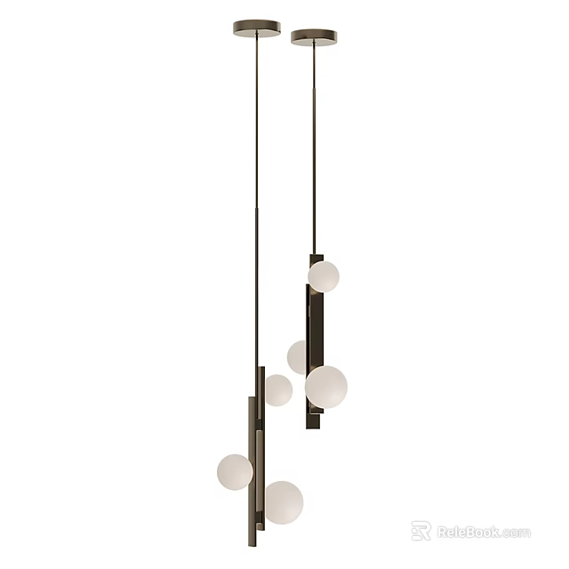 Modern Spherical Pendant Light with Metal Frame and Multiple White Bulbs 3d model
