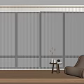 White Venetian Blinds In Modern Living Room With Brown Armchair Side Table And Decor