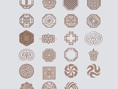 Carved Lattice Window Traditional Decorative Patterns With Various Geometric Floral Shapes 3d model