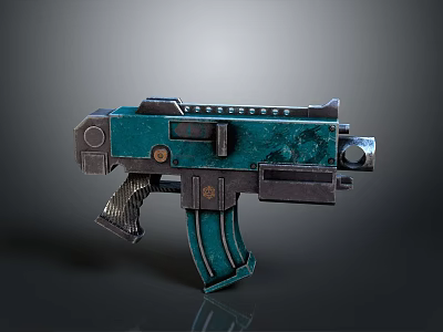 Futuristic Teal Sci-Fi Weapon With Metallic Components And Weathered Texture Design 3d model