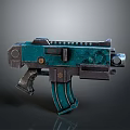 Futuristic Teal Sci-Fi Weapon With Metallic Components And Weathered Texture Design
