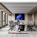Modern Conference Room Interior With Long Meeting Table Ergonomic Chairs Large Screen And Potted Plant