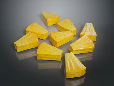 Yellow Wood Stone Blocks Processed Natural Material Products Displayed In Group 3d model