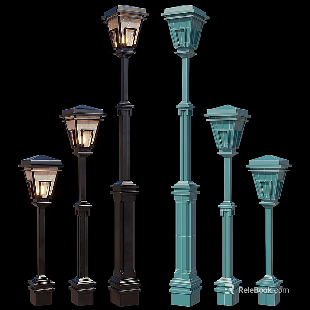 Outdoor Lights With Various Designs And Dark Light Blue Lamp Posts For Exterior Use 3d model 