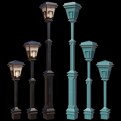 Outdoor Lights With Various Designs And Dark Light Blue Lamp Posts For Exterior Use 3d model