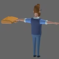 Bearded Man With Glasses Wearing Blue Vest Shirt And Tie Holding Brown Briefcase Arms Outstretched