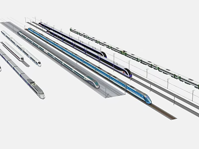 Modern High Speed Trains on Railway Tracks with Sleek Aerodynamic Design 3d model