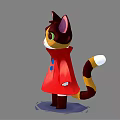 Cartoon Cat With Black Brown Fur Green Eyes Red Coat Boots And Brown White Tail