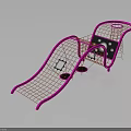 Children's Playground Equipment With Pink Frame Curved Slide And Net Climbing Structure