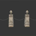 Two Old Stone Pillars With Spherical Finials Linked By Iron Chains 3d model