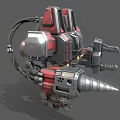 Red and Gray Armored Battle Robot With Heavy Weapons And Mechanical Structure