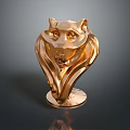 Detailed Golden Lion Head Game Movie Character Sculpture With Shiny Surface And Base