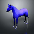 Shiny Blue Horse 3D Model With Reflective Surface Standing On Gray Background